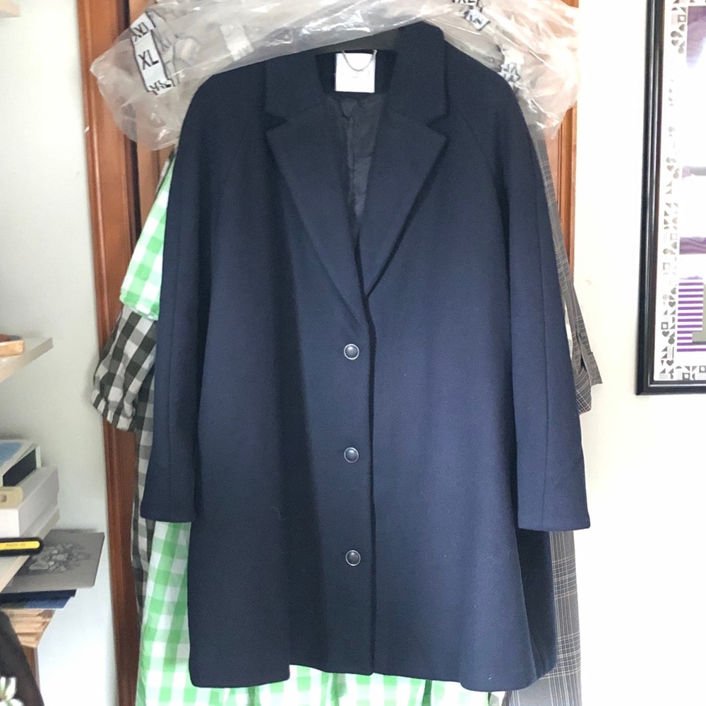 Navy Wool Blend Mango lapelled Coat